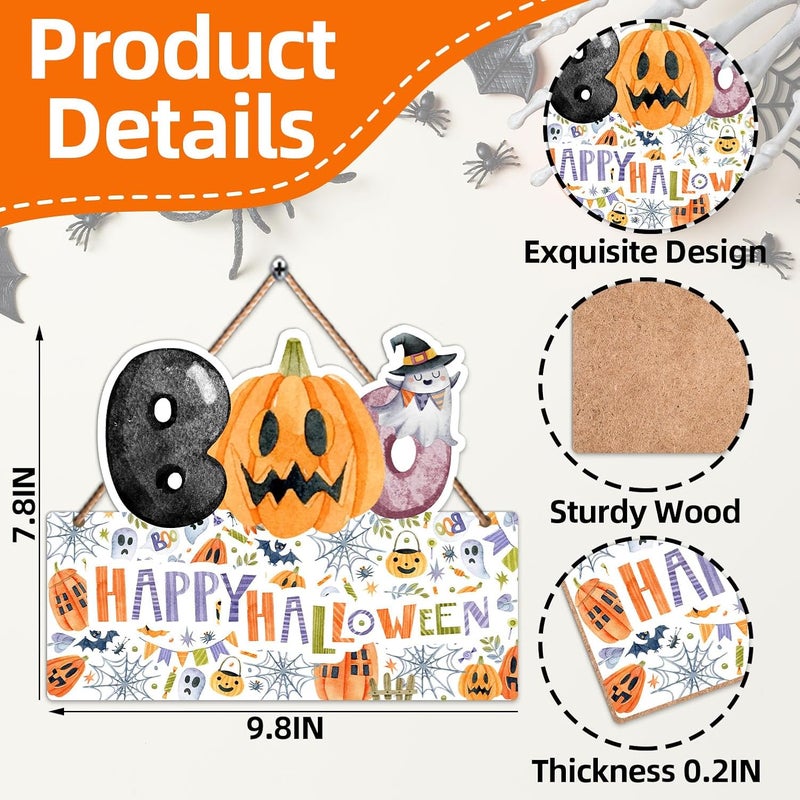 Hatzelou 1PCS Halloween Decoration Wooden Wall Sign, Boo Hanging Sign for Front, Happy Halloween Welcome Sign, Wall Decor for Room Party Indoor Home Decor, Party Decor Supplies - Image 2